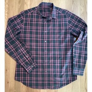 Theory Rizo Verbier Shirt L Black Red Plaid Cotton Button Down Flaw